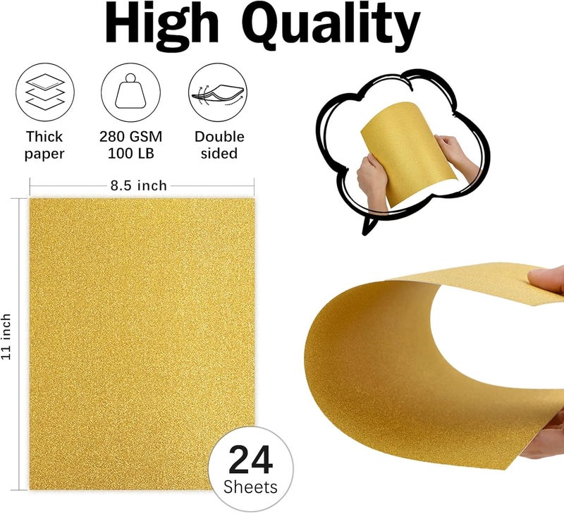 Goefun Double-Sided Gold Glitter Cardstock 8.5 x 11 24 Sheets, 100lb No-Shed Shimmer Glitter Paper for Wedding Parties, Invitations, Birthday, DIY Craft Projects, Anniversary - Image 2